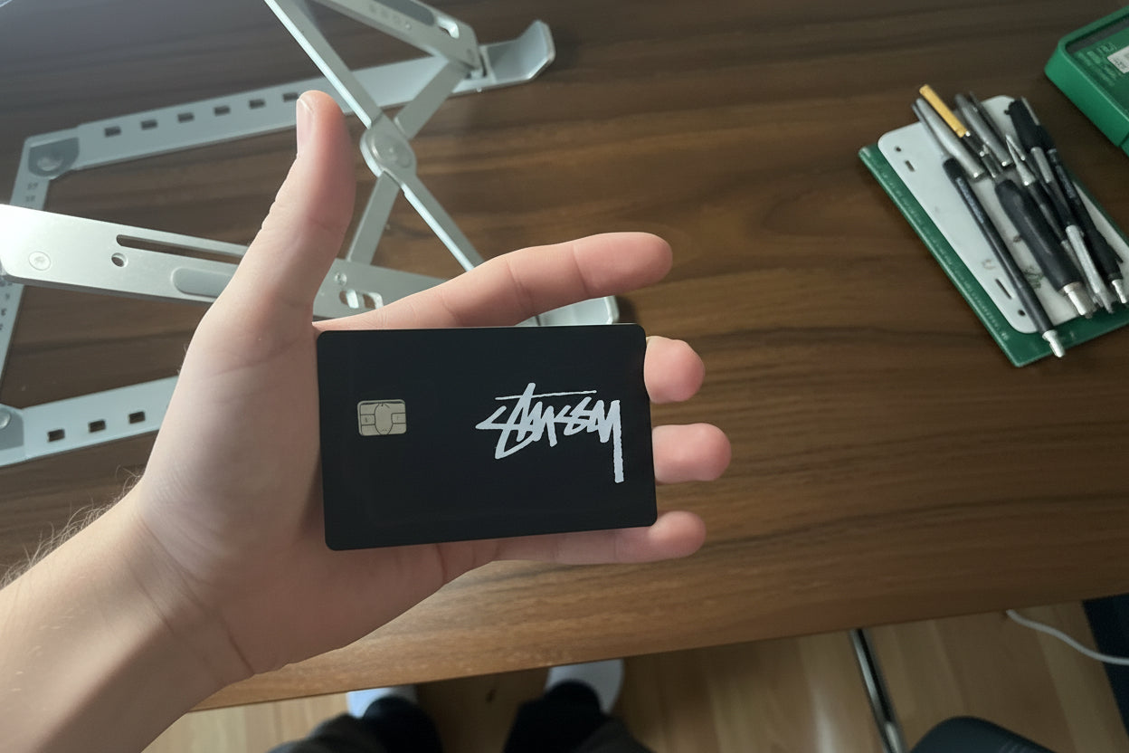 black Stussy card cover